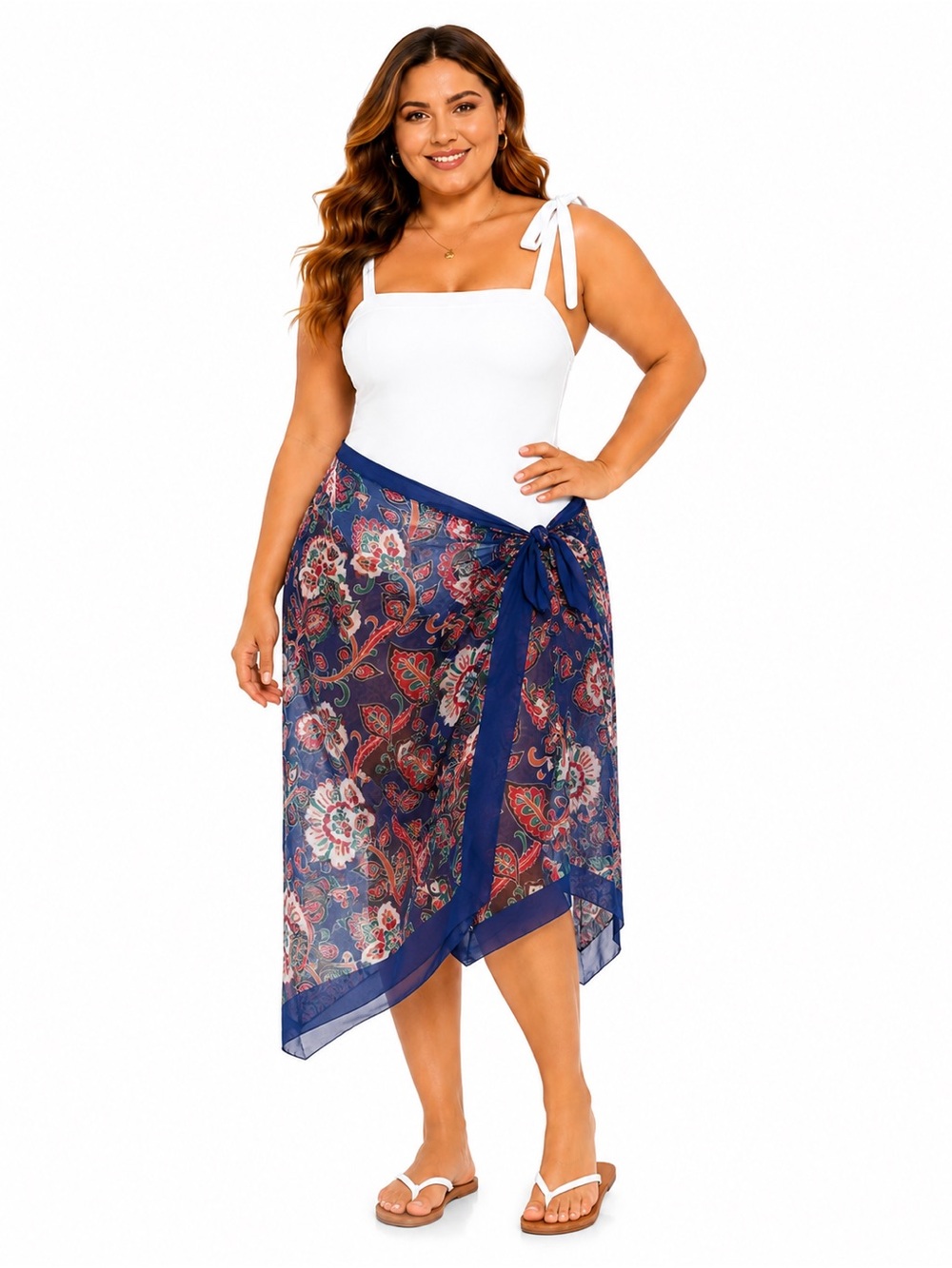 SHEIN Size 2X Blue Boho Floral Sheer Sarong Cover-Up